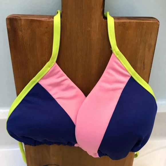 Victoria’s Secret VS String Bikini Top, sz Small, Pink Navy Lime NWT - Picture 1 of 5